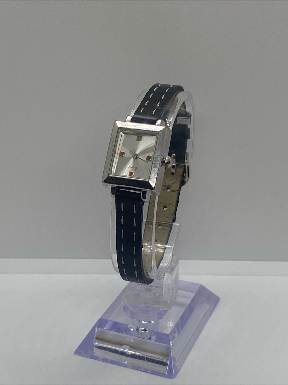 Silver Square Dial Black Strap Women's Quartz Watch